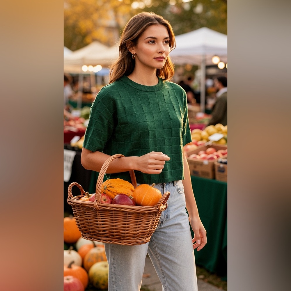 Vine & Love Forest Green Checkered Crop Top